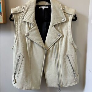 Rebecca Minkoff Cream Leather Moto Vest with Silver Hardware